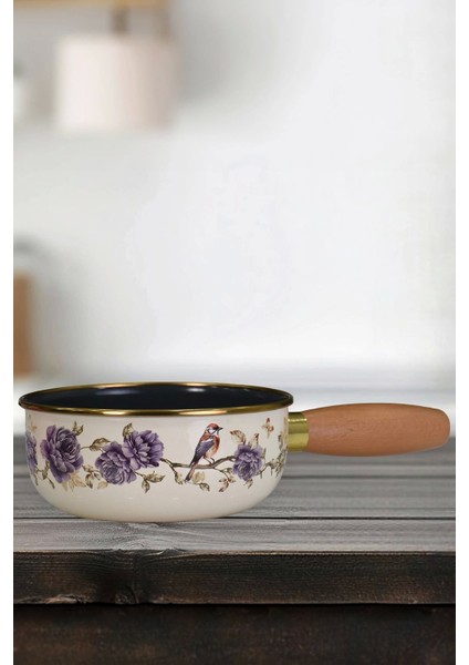 Çok Renkli Emaye Ahşap Saplı 16 cm Haşlama ve Sos Tavası