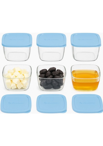 6’lı Cam Saklama Kabı Seti 275ML, Mavi Kapaklı, Gıda ve Kahvaltılık Saklama, Servis Kasesi fiyatları