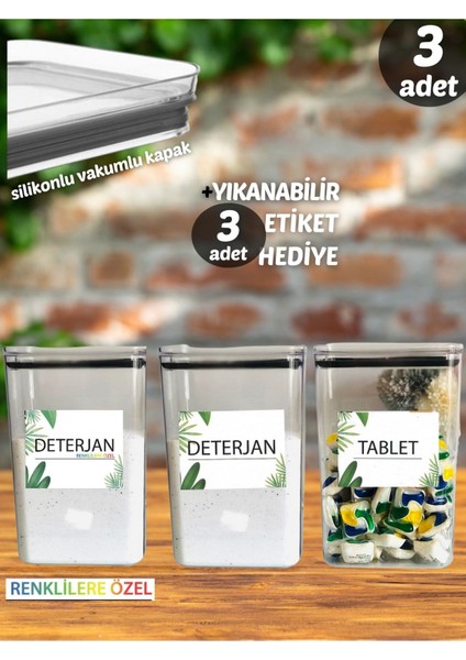 3'lü Beyaz Deterjan ve Tablet Saklama Kutusu, Vakum Kapaklı, Dekoratif Dikdörtgen fiyatları