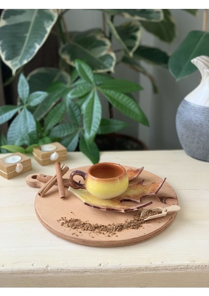 Şık Dekoratif Yaprak Figürlü Kahve Fincanı Seti, Tekli, Sarı Renk modelleri