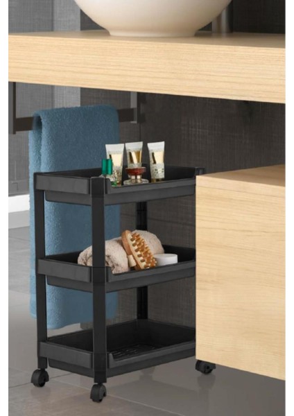 3 Katlı Tekerlekli Çok Amaçlı Organizer, Mutfak ve Banyo Için (22X36X48CM) Siyah fiyatları