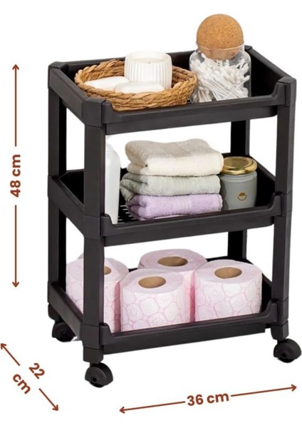 3 Katlı Tekerlekli Çok Amaçlı Organizer, Mutfak ve Banyo Için (22X36X48CM) Siyah modelleri