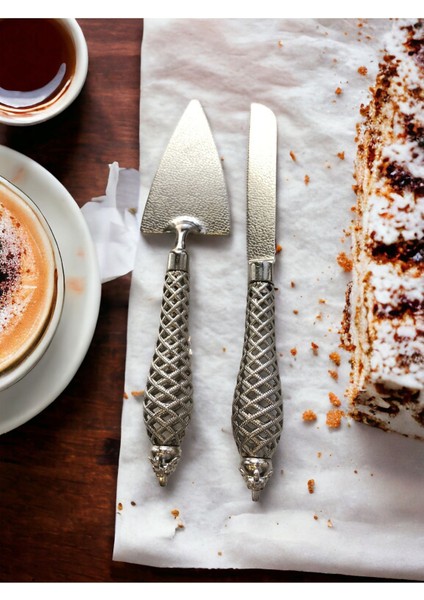 Modern 2'li Pasta Bıçak ve Spatula Seti, Döküm Metal, Kutulu, Hediyelik fiyatları