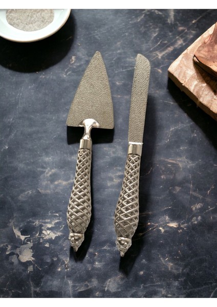 Modern 2'li Pasta Bıçak ve Spatula Seti, Döküm Metal, Kutulu, Hediyelik fırsatları