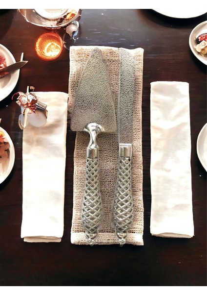 Modern 2'li Pasta Bıçak ve Spatula Seti, Döküm Metal, Kutulu, Hediyelik