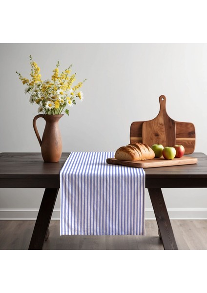 Lacivert Çizgili Keten Runner 40X150 Cm, Şık ve Kullanışlı Ev Dekorasyonu.