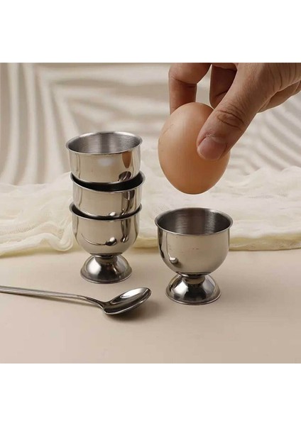 Paslanmaz Çelik Kadeh ve Yumurta Tutucu, 4'lü Set, Otel ve Restoran Için Şık Tasarım