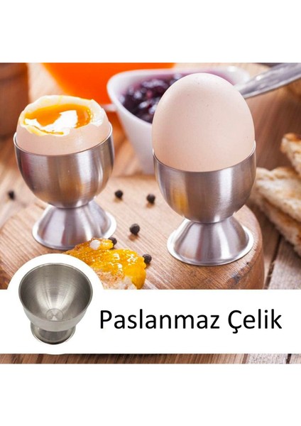 Paslanmaz Çelik Kadeh ve Yumurta Tutucu, 4'lü Set, Otel ve Restoran Için Şık Tasarım