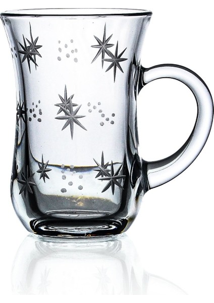 6'lı Renkli Kulplu Çay Bardağı 145CC Sema Desenli, Şık ve Kullanışlı Set