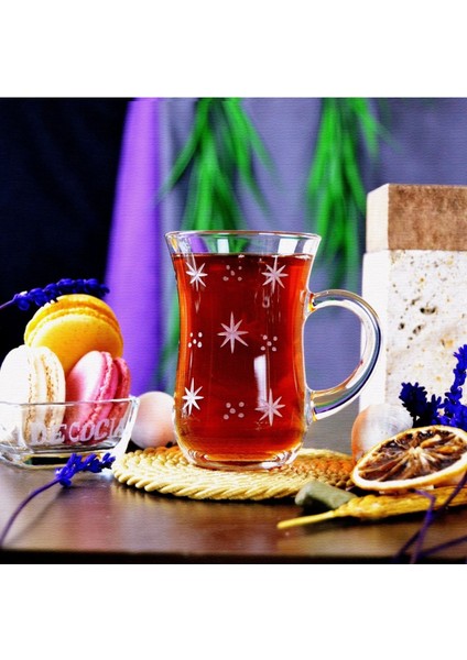 6'lı Renkli Kulplu Çay Bardağı 145CC Sema Desenli, Şık ve Kullanışlı Set fiyatları