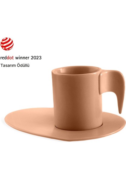Şık Bej Tek Kişilik Seramik Fincan Takımı, Günlük Kullanım Için Ideal