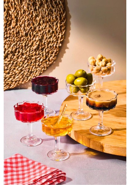 6'lı Cam Ayaklı Kahve Yanı Lokumluk ve Sunumluk, 50ML, Beyaz