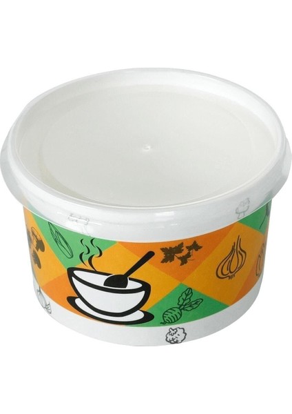 Kapaklı Karton Çorba Kasesi, 25 Adet, Ekru, Klasik Tasarım