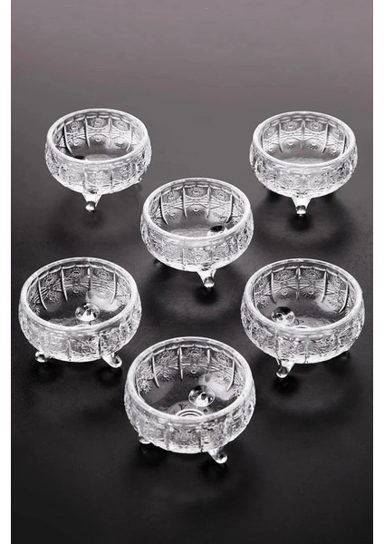 6'lı Ayaklı Kristal Cam Lüks Çerezlik, Lokumluk, Reçellik (8X8X5 Cm) Turuncu modelleri