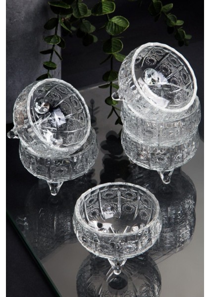 6'lı Ayaklı Kristal Cam Lüks Çerezlik, Lokumluk, Reçellik (8X8X5 Cm) Turuncu fırsatları