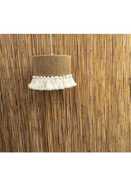 Kahverengi Makrome Püsküllü Avize, 30 cm Çapında Şık ve Doğal Aydınlatma Seçeneği