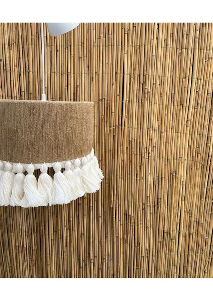 Kahverengi Makrome Püsküllü Avize, 30 cm Çapında Şık ve Doğal Aydınlatma Seçeneği fiyatları