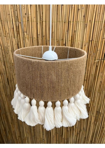 Kahverengi Makrome Püsküllü Avize, 30 cm Çapında Şık ve Doğal Aydınlatma Seçeneği modelleri