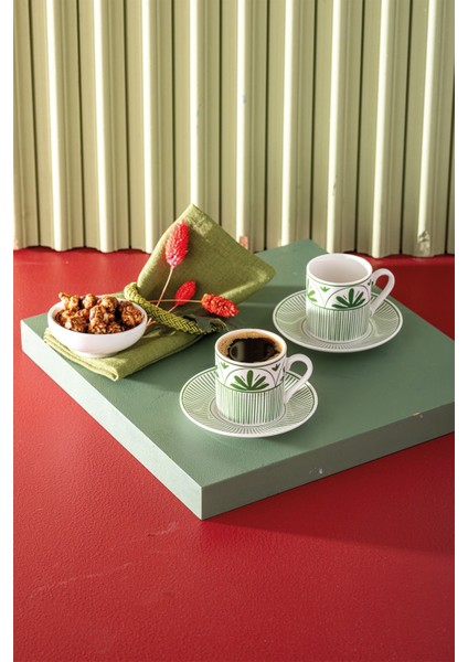 Yeşil 2 Kişilik Bone Seramik Kahve Fincan Takımı 90 ml fiyatları