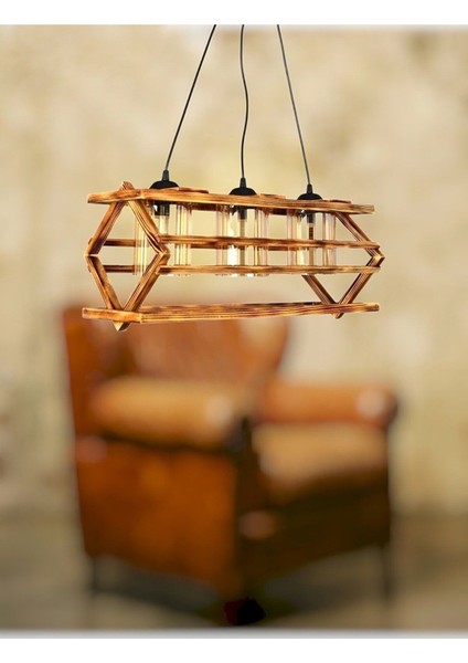 Kahverengi Ahşap 3'lü Avize, Şık ve Modern Aydınlatma Seçeneği