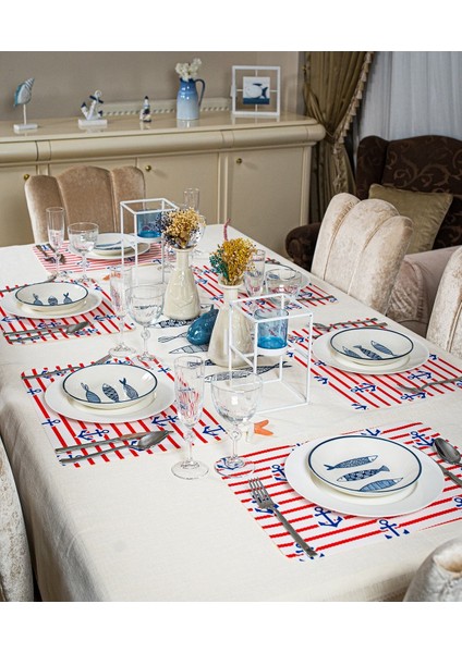 6 Parçalı Deniz Temalı Amerikan Servis Seti, Kırmızı Renkli, Şık ve Zarif Tasarım fiyatları