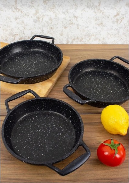 Döküm Granit Sahan, 3'lü Set, 18-20-22 Cm, Şık ve Dayanıklı Mutfak Gereci