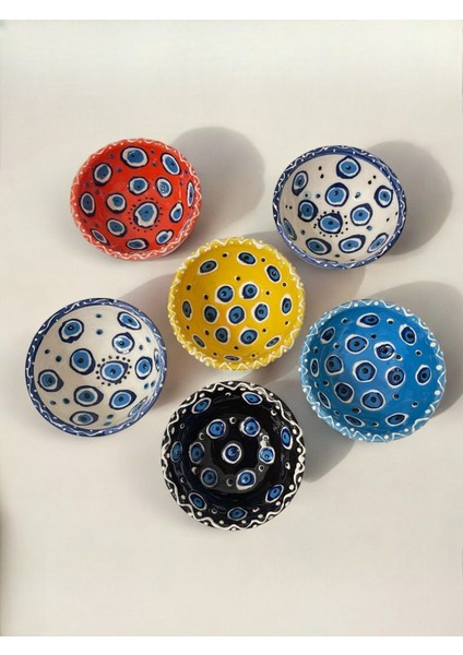 Renkli Işlemeli Çini Seramik Sosluk, Reçellik ve Çerezlik Seti