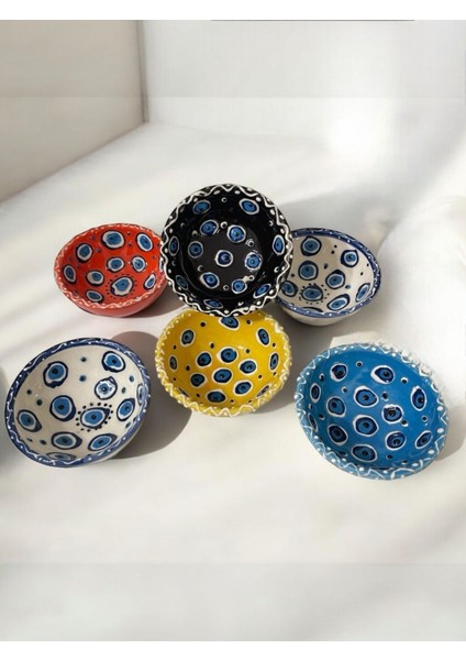 Renkli Işlemeli Çini Seramik Sosluk, Reçellik ve Çerezlik Seti