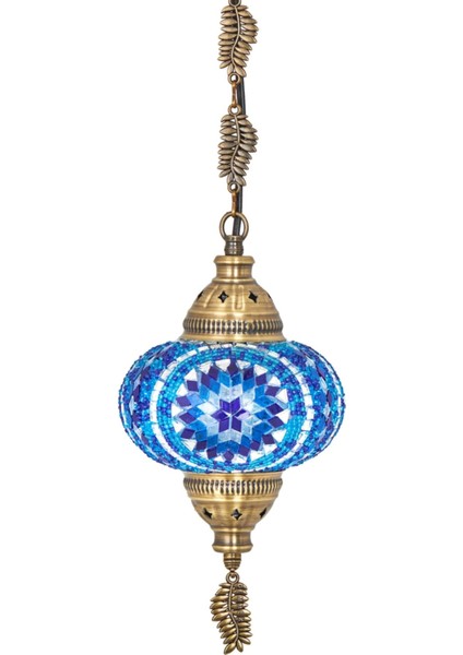 Şık Osmanlı Tarzı Mozaik Tavan Sarkıt Avize, Mavi Renkli Gece Lambası