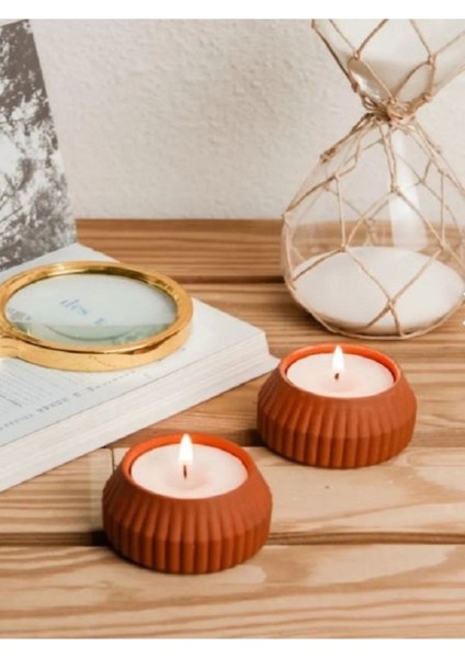 Şık Kahverengi 2'li Tealight Mumluk Seti, Zarif ve Sade Dekoratif Aksesuar
