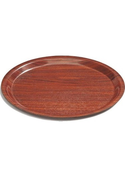 Kahverengi 38 cm Yuvarlak Kaymaz Verzalit Tepsi