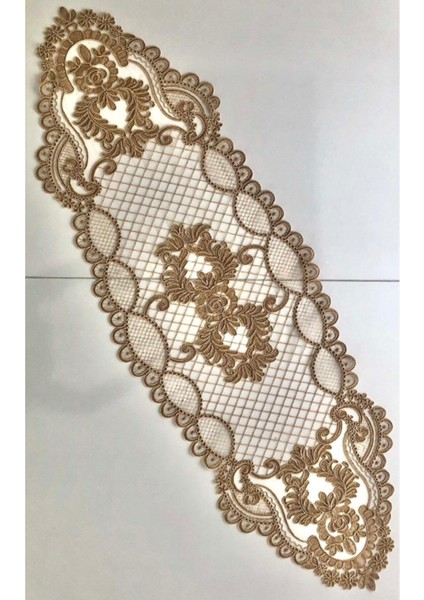 Kahverengi Fransız Dantelli Şık Runner, Zarif ve Şık Evinize Şıklık Katın