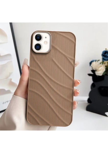 Apple iPhone 12 Uyumlu Kılıf Zebana Fine-Line Silikon Kılıf Desert Titanyum