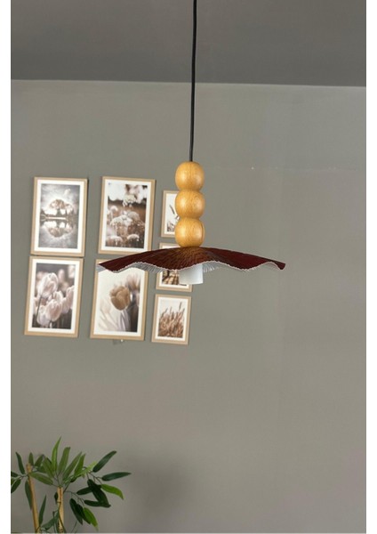 Vişne Çürüğü Ahşap Sarkıt Avize, Üç Boncuk, Restoran ve Salon Aydınlatması