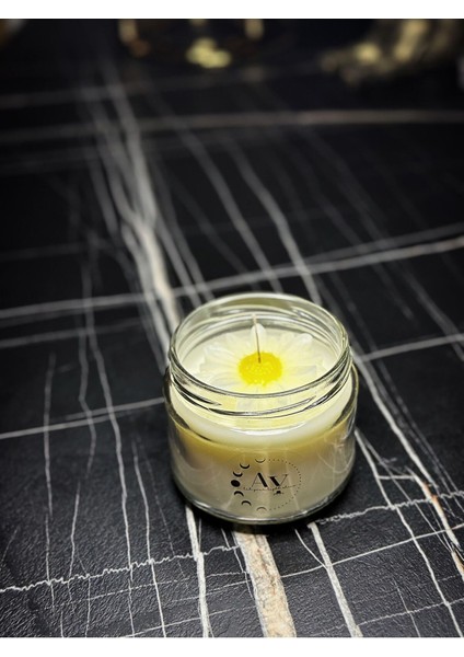 300 cc Siyah Kapaklı Cam Kavanoz Kokulu Mum, Soya Wax, Hediyelik, Papatya