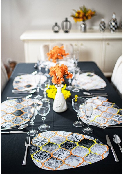 6'lı Moroccon Desen Amerikan Servis Seti, Turuncu Renk Seçeneğiyle Şık ve Kullanışlı