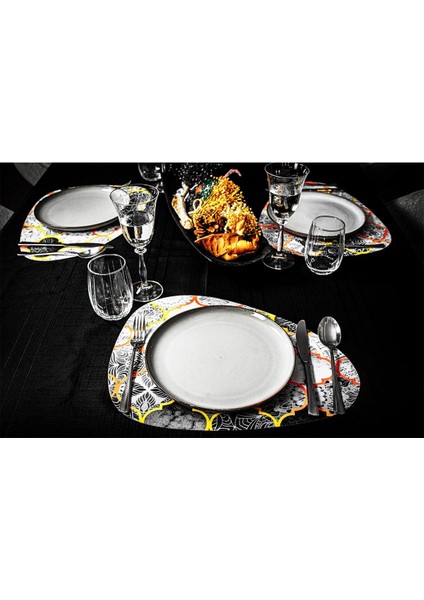 6'lı Moroccon Desen Amerikan Servis Seti, Turuncu Renk Seçeneğiyle Şık ve Kullanışlı modelleri