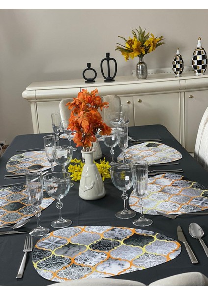 6'lı Moroccon Desen Amerikan Servis Seti, Turuncu Renk Seçeneğiyle Şık ve Kullanışlı fırsatları