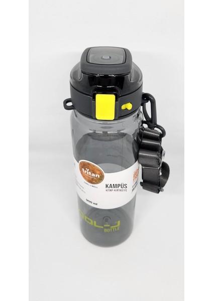 900ML Siyah Askılı Tritan Matara, Kilitli ve Şık Tasarım