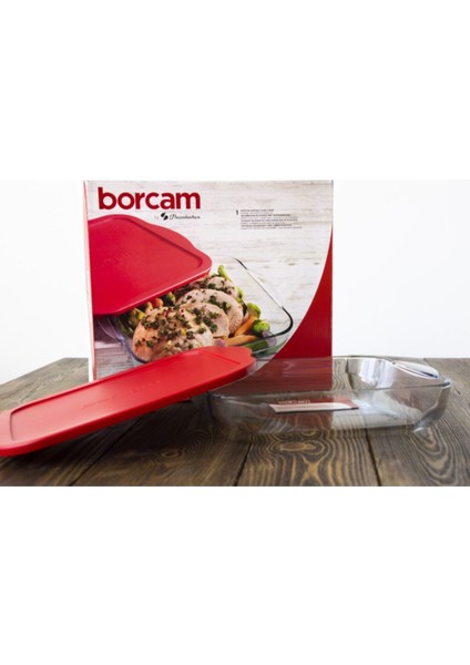 Kare Borcam Tepsi, Silikon Kapaklı, Kırmızı, Dayanıklı ve Şık Tasarım