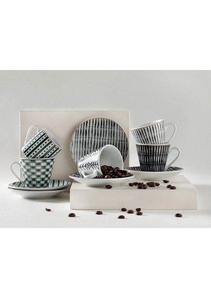 Yeşil 4 Parça Kahve Fincan Takımı, 80 Ml, 2 Kişilik, Şık ve Dayanıklı Porselen Set modelleri