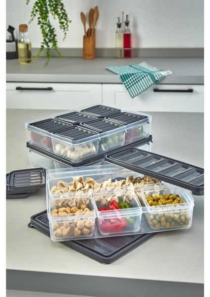 Çoklu Saklama Kabı Seti, Mikrodalga Uyumlu, Çeşitli Boyutlar, Gri Renk modelleri