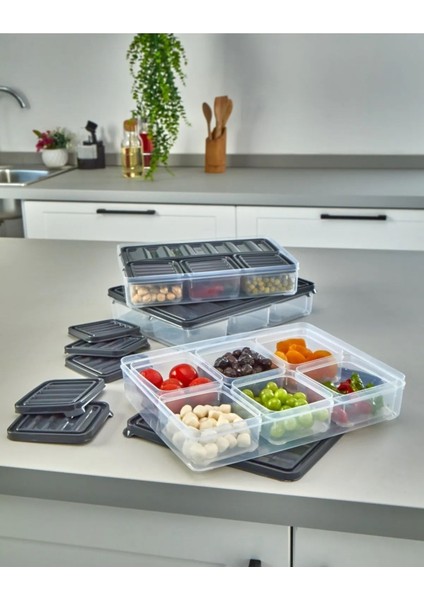Çoklu Saklama Kabı Seti, Mikrodalga Uyumlu, Çeşitli Boyutlar, Gri Renk fırsatları