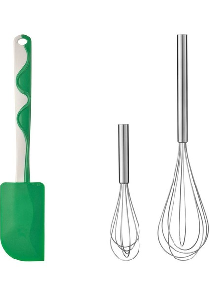 Yeşil-Beyaz Spatula ve Paslanmaz Çelik Çırpıcı, 2 Adet Set