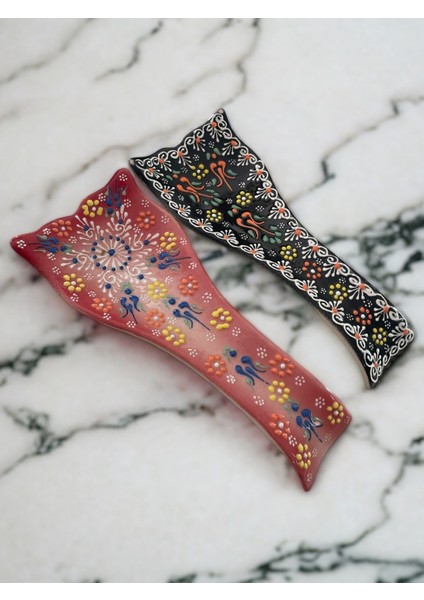 El Yapımı Seramik Dekoratif Kaşıklık ve Kepçe Altlığı, Kırmızı Renkli fırsatları