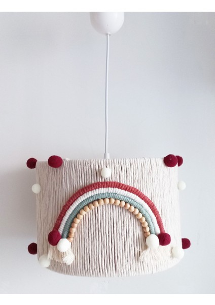 Renkli Makrome Ip Sarkıt, Ahşap Boncuklar, Çocuk Odası Dekoru, Sevimli Avize