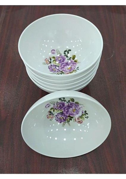 6 Adet Desenli Melamin Çorba ve Yoğurt Kasesi, 13,5x6,5 Cm, Kahverengi