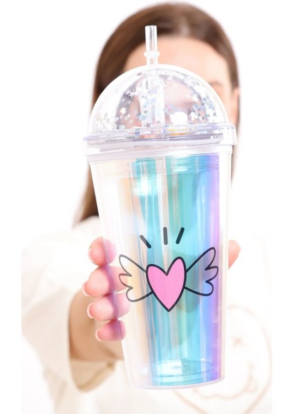 LED Işıklı Kalp Temalı Figürlü Mika Pipetli 450 ml Bardak Beyaz fiyatları
