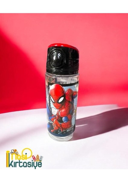 Renkli 500 ml Spiderman Pipetli Plastik Matara ve Suluk Seti