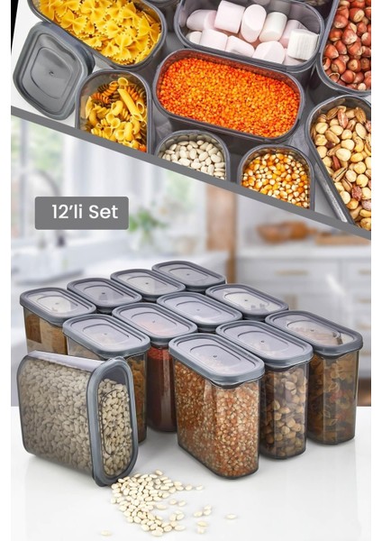 Gri 12'li Set Saklama Kabı, 12X1500 Ml, Pratik ve Güvenli Saklama Çözümü